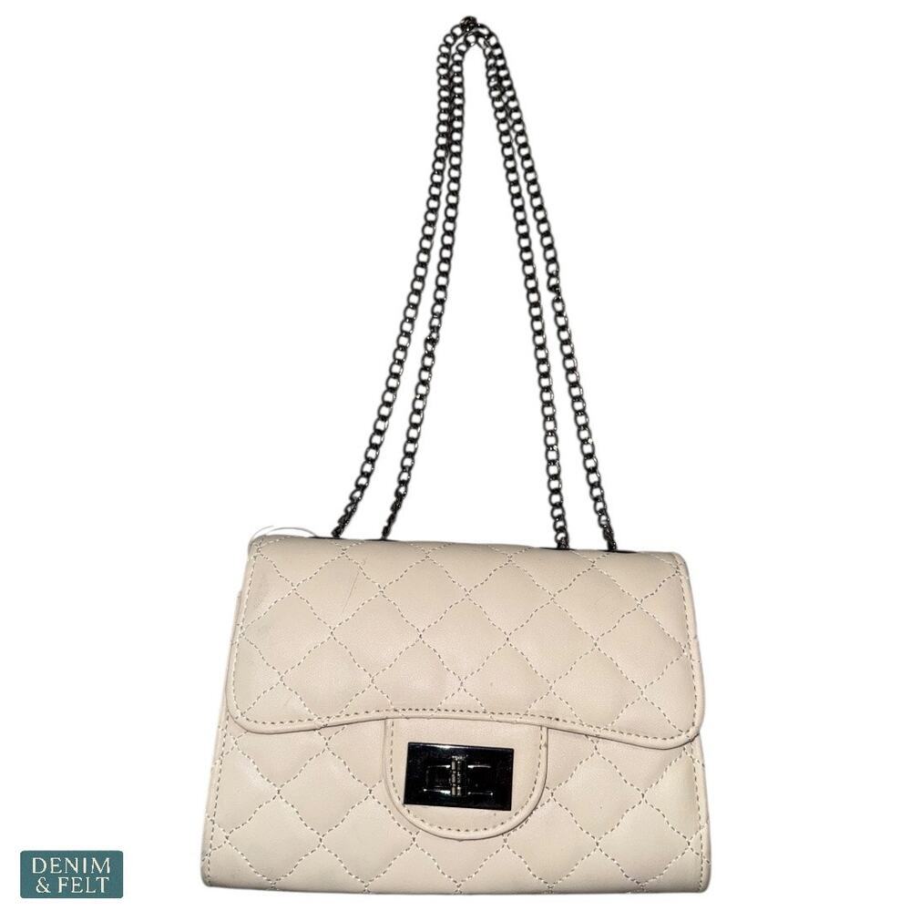 Accity Quilted Crossbody Bag Cream Faux Leather Chain Shoulder‎ Purse Handbag